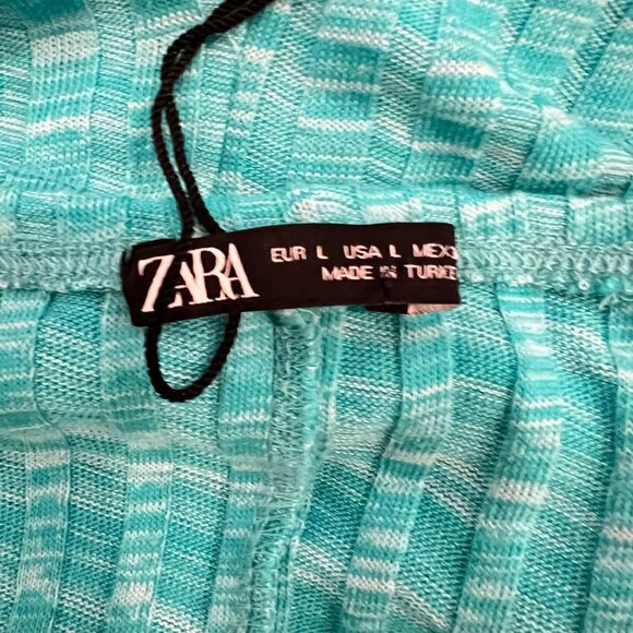 NEW ZARA Turquoise Ribbed Knit Bell-Leg Cotton Blend Jumpsuit/Overall- Blog Fav - Picture 16 of 16
